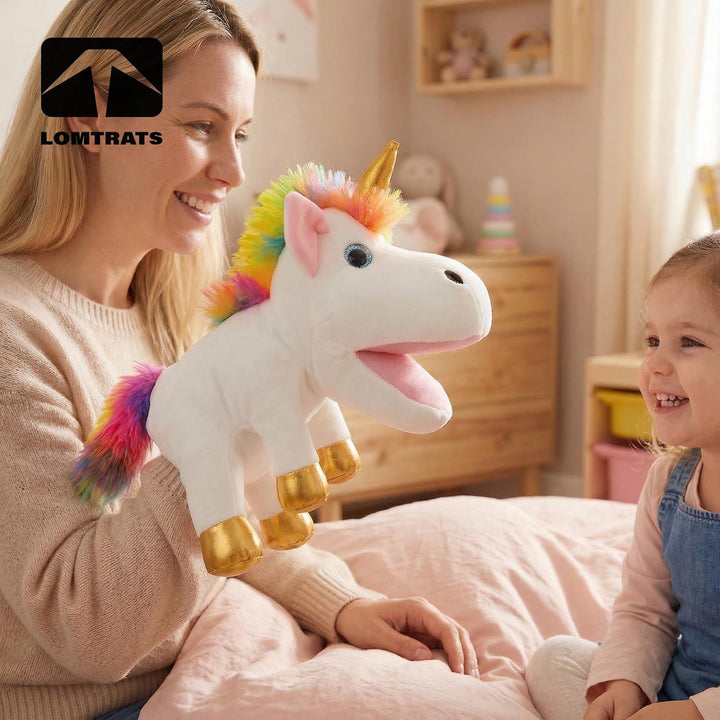 Einhorn-Handpuppen für Kinder, Kleinkind mit beweglichen offenen Mündern, die Glück, Ewigkeit und Re