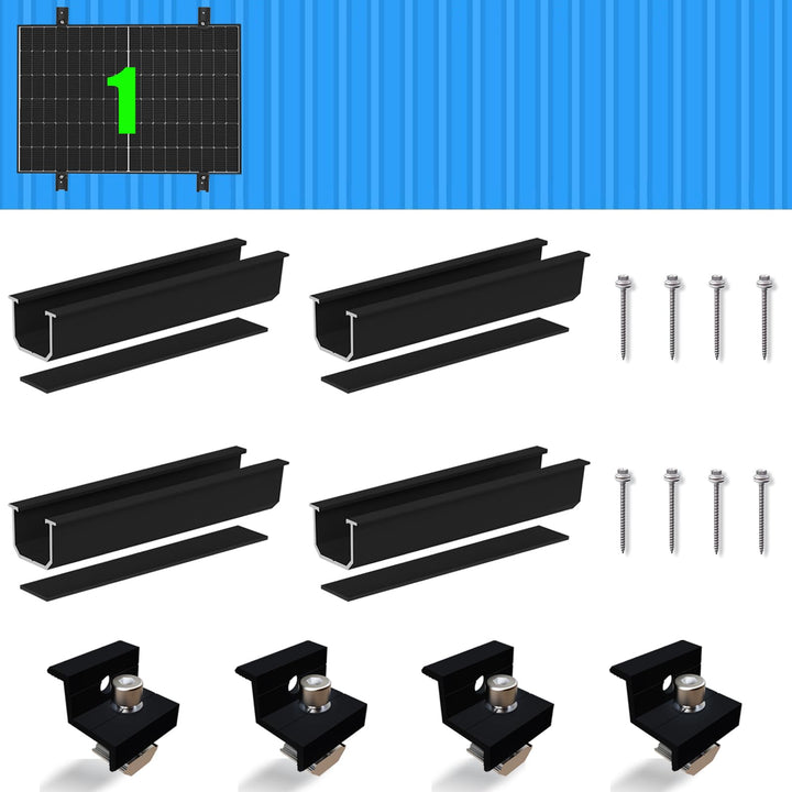 Warmfay Solarmodul Halterung Montageset, Schwarzes 12CM Aluprofil und Verstellbare Klammern Befestig