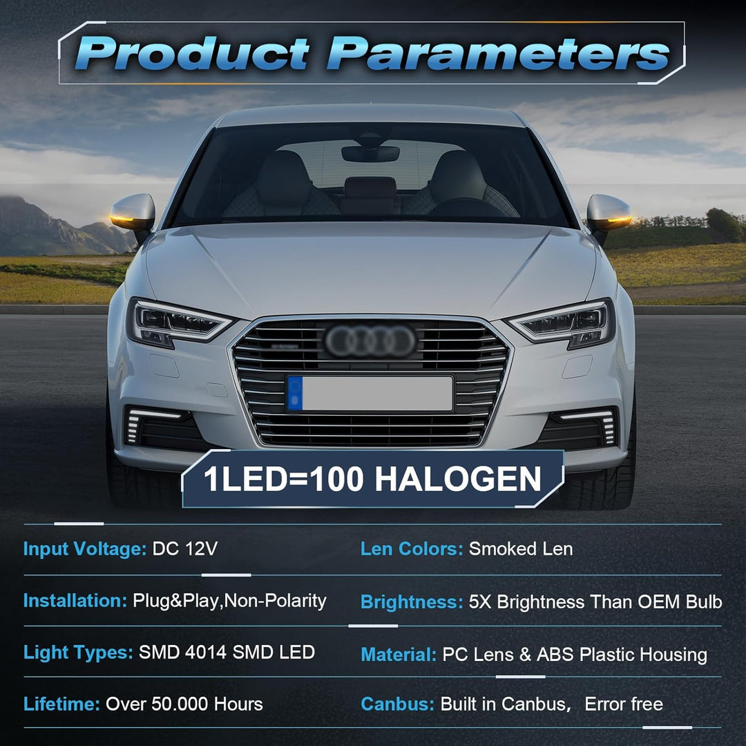 POPMOTORZ 2 Stück LED Spiegelblinker mit Canbus Fehlerfrei 4014 SMD für A-udi A3 8V S3 8V RS3 8V 201