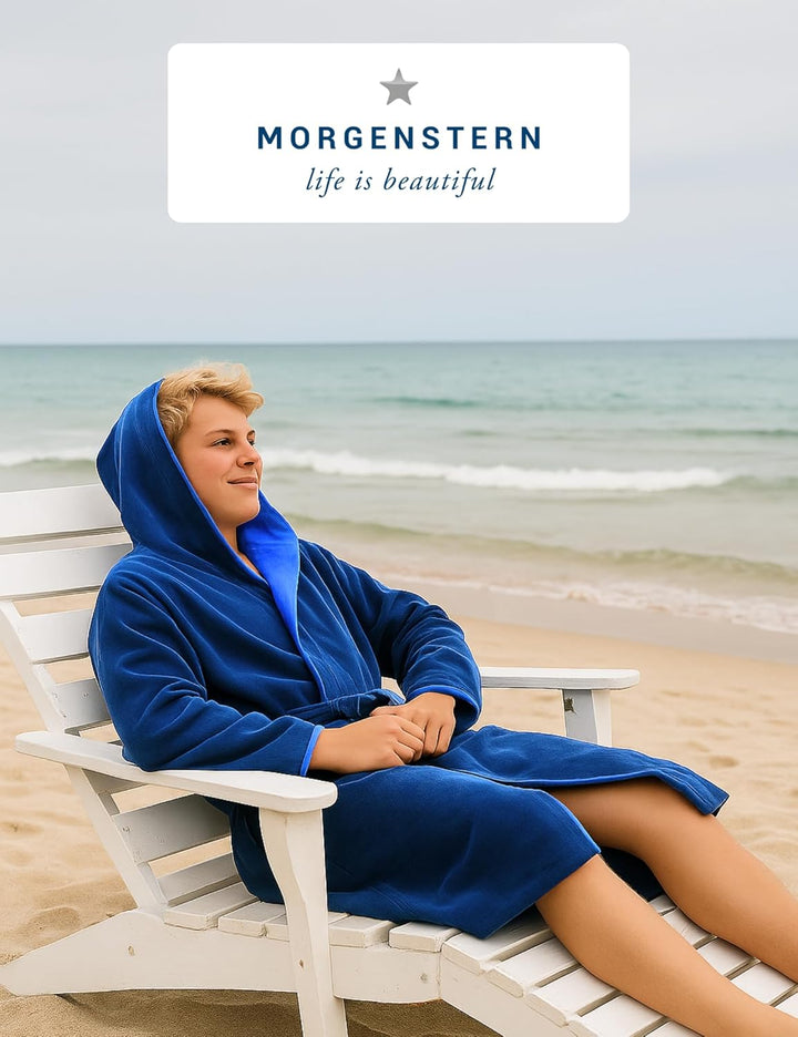 Morgenstern Bademantel Kinder &amp; Teenager I Kapuze I 100% Baumwolle I Frottee Velours I Lang 134-140