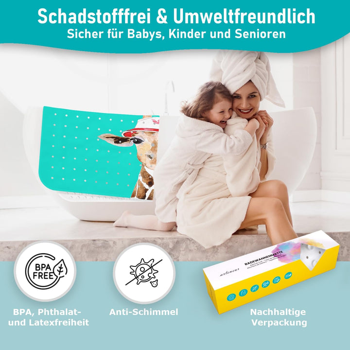 arteneur® - Badewannenmatte 100x40 cm Giraffe | Badematte rutschfest | Inkl. Aufhängung | Schimmelre