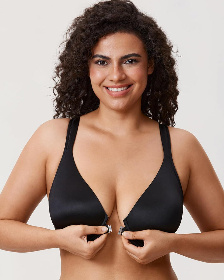 DELIMIRA Damen BH mit Vorderverschluss Seamless Bügel BHS Grosse Brüste Vollschalen Racerback Ungefü