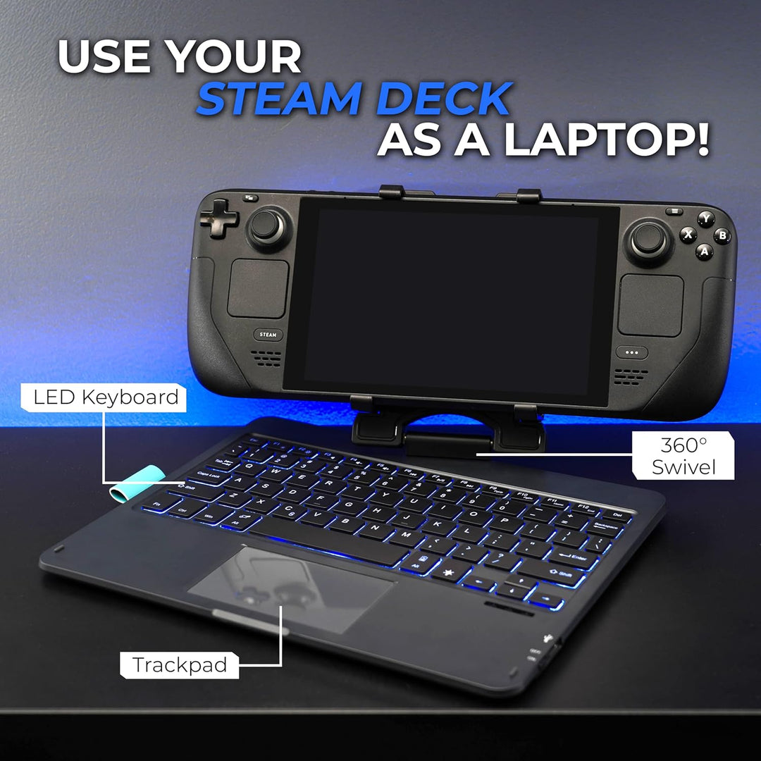 DeckTop mit Splitter – Steam-Deck-Tastatur und Bluetooth-Trackpad-Maus mit mehrfarbigem LED-Laptop-Z