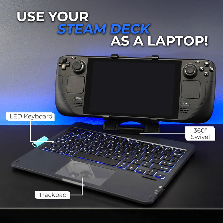 DeckTop mit Splitter – Steam-Deck-Tastatur und Bluetooth-Trackpad-Maus mit mehrfarbigem LED-Laptop-Z