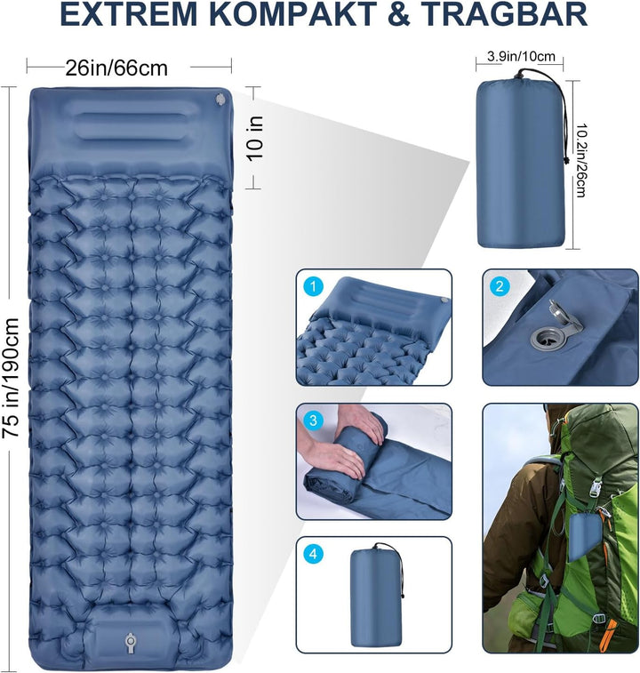 Isomatte Selbstaufblasend, Aufblasbare Luftmatratze Camping, 9cm hoch | Ultraleicht & Kompakt | air