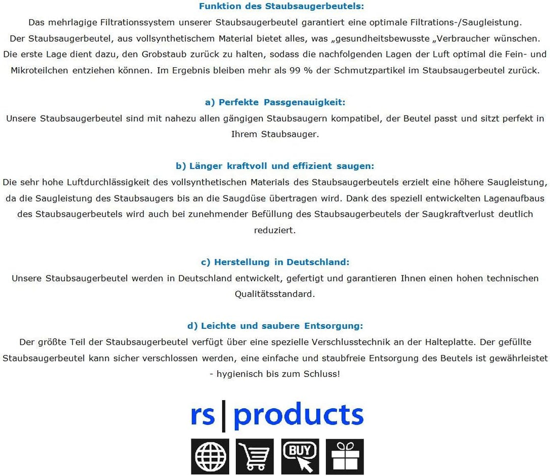rs-products I Staubsaugerbeutel kompatibel zu Swirl Y30 / Y 30-5X / 10x / 20x / 30x / 50x / 100x (50