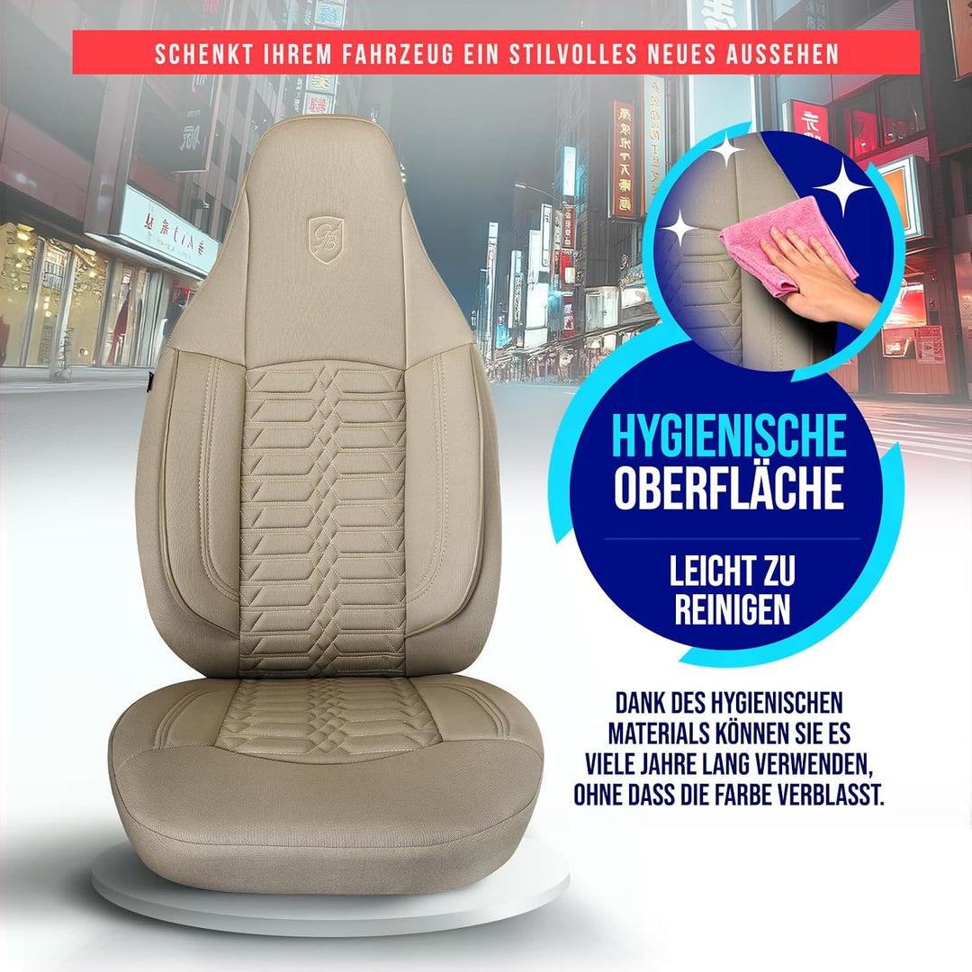 Autositzbezüge Universal für PKW &amp; SUV – Premium Vordersitze Auto Sitzbezug aus Lacoste-Stoff, Beige