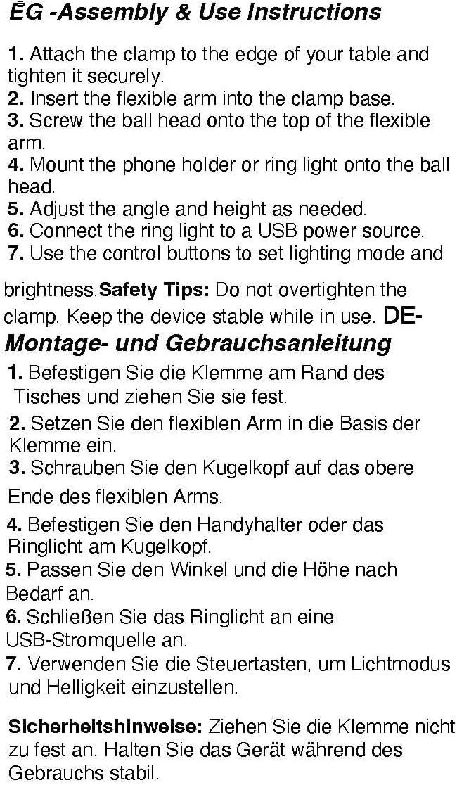 Flexibles Überkopf-Stativ mit 6-Zoll LED Ringlicht, 360° Schwenkarm Tischhalterung für Smartphone un