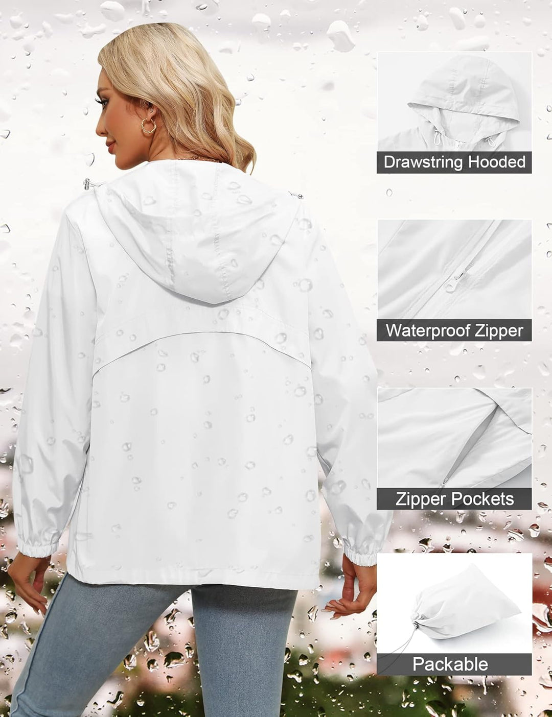 Regenjacke Damen Wasserdicht Leicht Regenmantel Windbreaker Packbar Dünne Regenjacken Windjacke mit