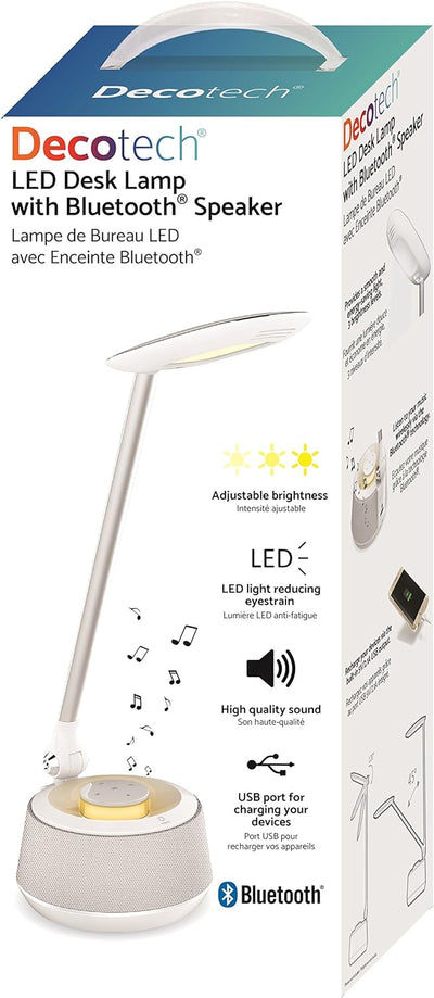 Lexibook Decotech LED-Schreibtischlampe mit Bluetooth-Lautsprecher, 10W, Audiobuchse, AC/DC-Adapter,
