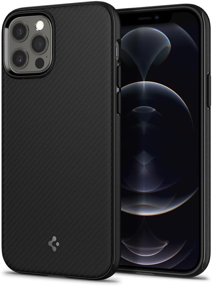 Spigen Mag Armor Hülle Kompatibel mit iPhone 12 Pro und Kompatibel mit iPhone 12 -Matte Black Matt B