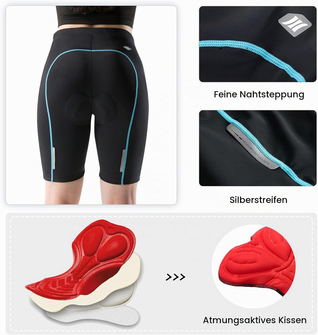 Santic Gepolsterte Kurz-Radlerhose für Damen mit 3D-Polstereinsatz Praktischer Seitentasche und UPF