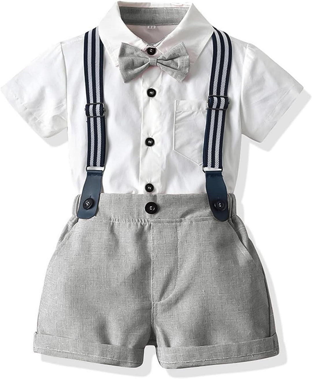 Volunboy Baby Jungen Anzug Set Bekleidung Hemd mit Fliege + Hosenträger Shorts Strampler Anzug 9-12