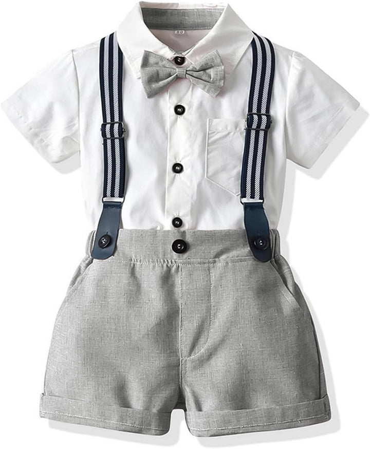 Volunboy Baby Jungen Anzug Set Bekleidung Hemd mit Fliege + Hosenträger Shorts Strampler Anzug 9-12