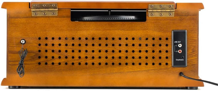 SHUMAN 8 IN 1 Holzmusik System mit Plattenspieler,CD-MP3-Player,Kabellos,USB-Anschluss,DAB, FM-Radio