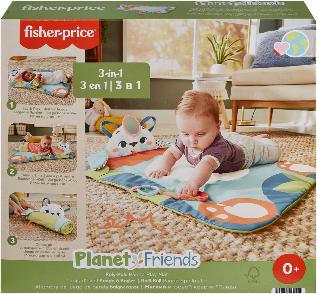 FISHER-PRICE Rolli-Roll Panda Spielmatte - Grosse 3-in-1 Spielmatte zum Mitnehmen, kontrastreiches M