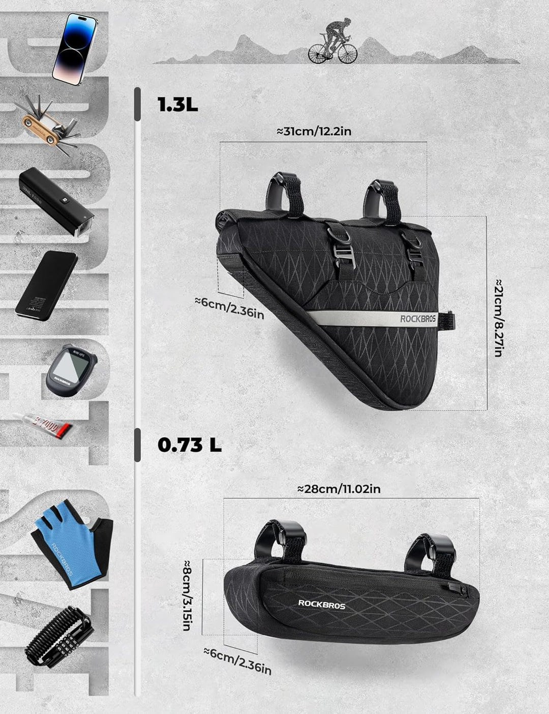 ROCKBROS Fahrradtasche Set 2-in-1 Abnehmbare Dreiecktasche Lenkertasche Rahmentasche Triangeltasche