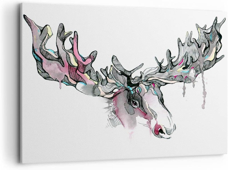 Bilder auf Leinwand 100x70cm Leinwandbild Moose Bunt Kopf Abbildung Gross Wanddeko Bild Schlafzimmer