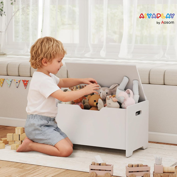 AIYAPLAY Kinderspielzeugtruhe mit Klappdeckel, Kinderaufbewahrungstruhe, Bärenform, Sicherheitsschar