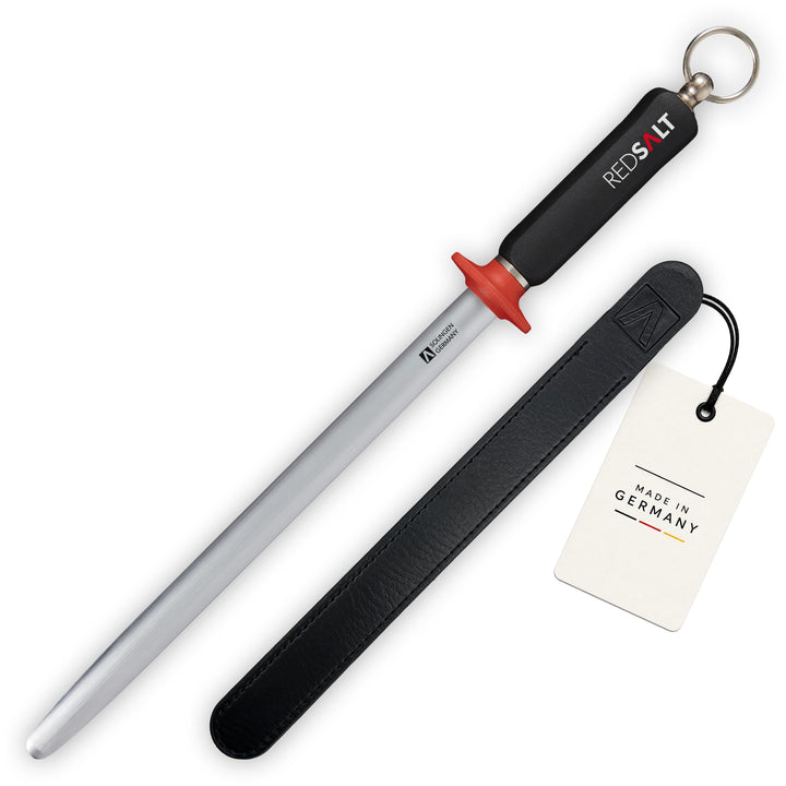 REDSALT® Premium Wetzstahl 30cm ovaler Microfein Saphirzug für hochwertige Messer | HRC 65 Chrom Van