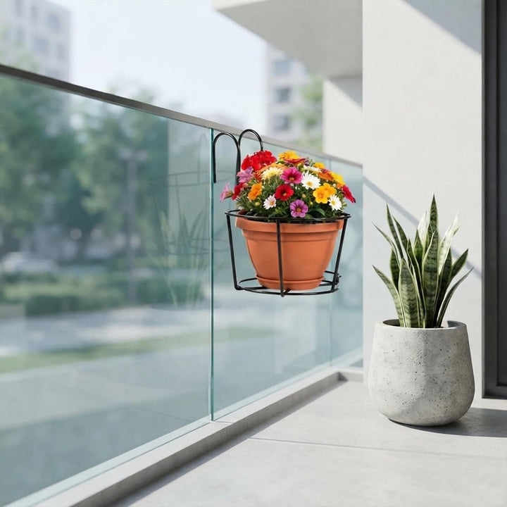 2 Stück Geländer Pflanzgefässe Blumentopfhalter Runder Garteneisen Hängender Pflanzkorb Blumenampel