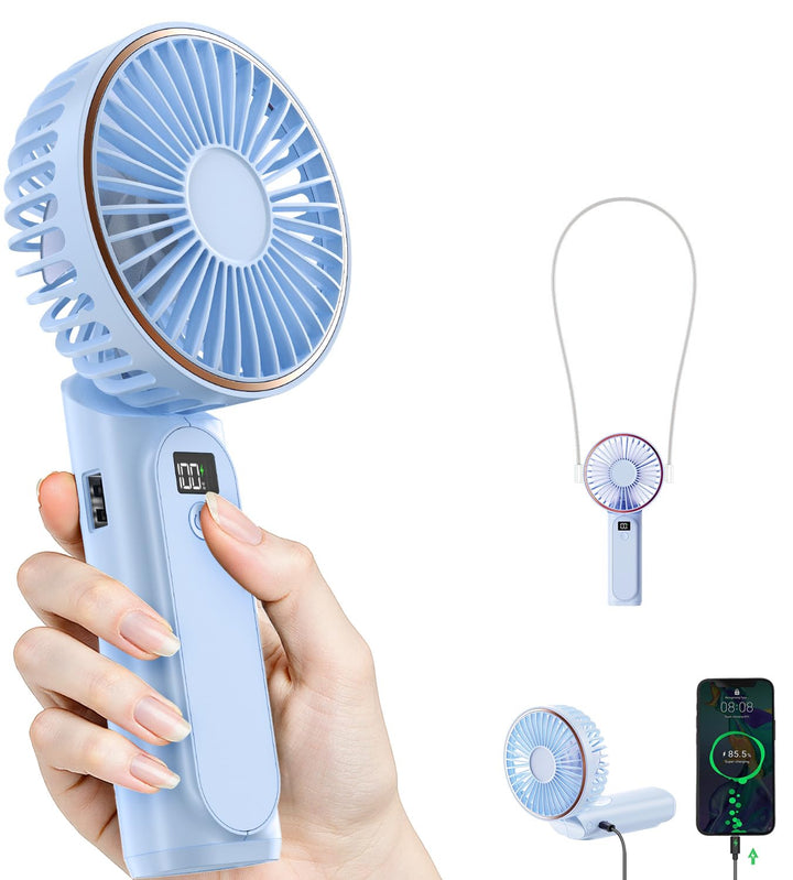 TUNISE tragbarer, wiederaufladbarer Ventilator, 4000 mAh, 180° verstellbar, 6 Geschwindigkeiten, Str