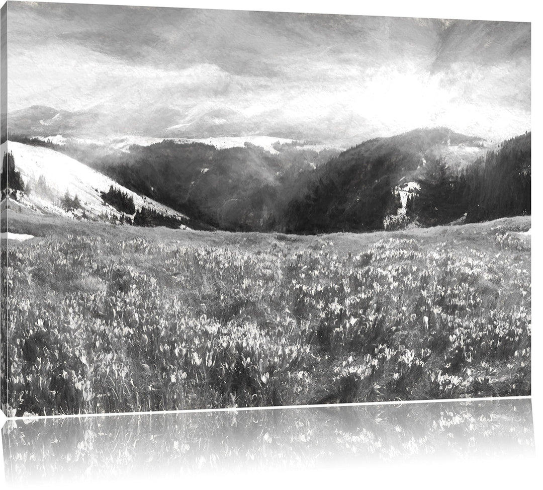 Pixxprint Berglandschaft Regenbogen / 100x70cm Leinwandbild bespannt auf Holzrahmen/Wandbild Kunstdr