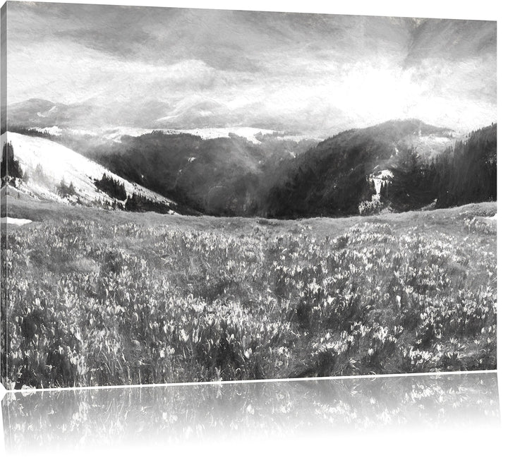 Pixxprint Berglandschaft Regenbogen / 100x70cm Leinwandbild bespannt auf Holzrahmen/Wandbild Kunstdr