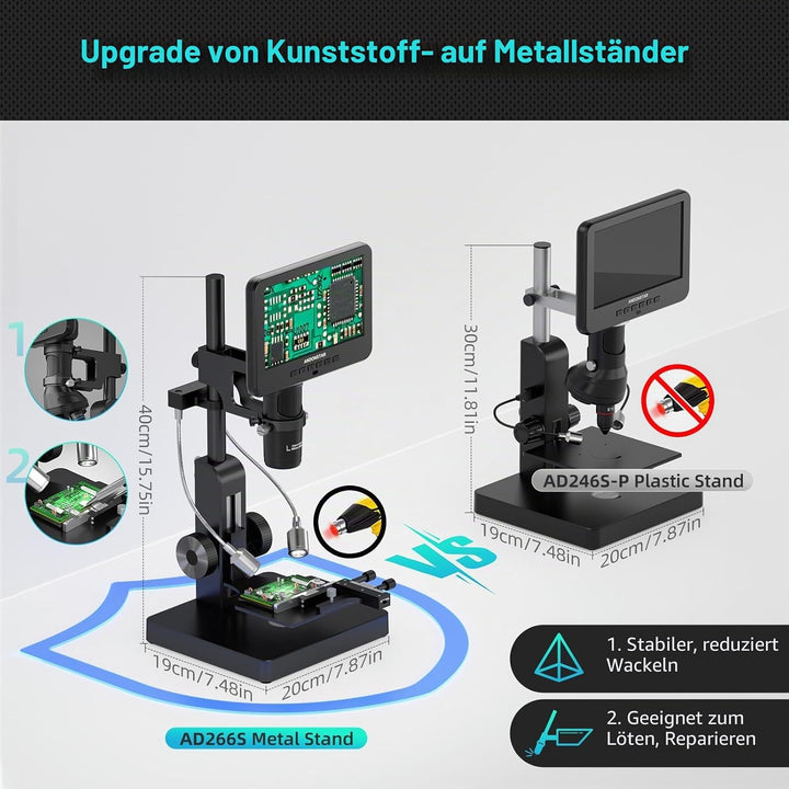 Andonstar AD266S 20X-5000X HDMI Digitales Mikroskop, 5-Linsen 2160P UHD Videoaufzeichnung, 17,8 cm L