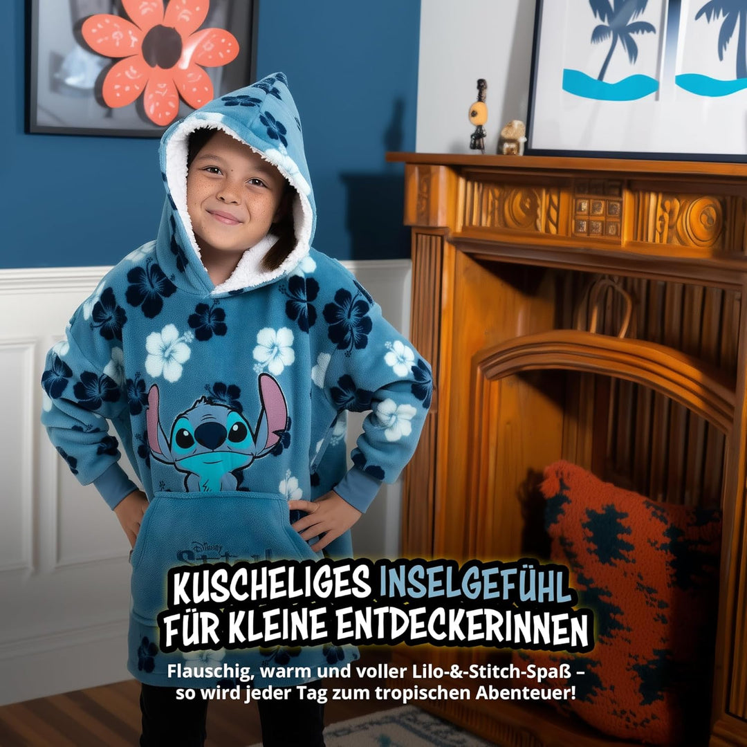 United Labels Disney Lilo & Stitch Oversize Hoodie Decke mit Ärmeln und Kapuze für Mädchen, Blau, Ku