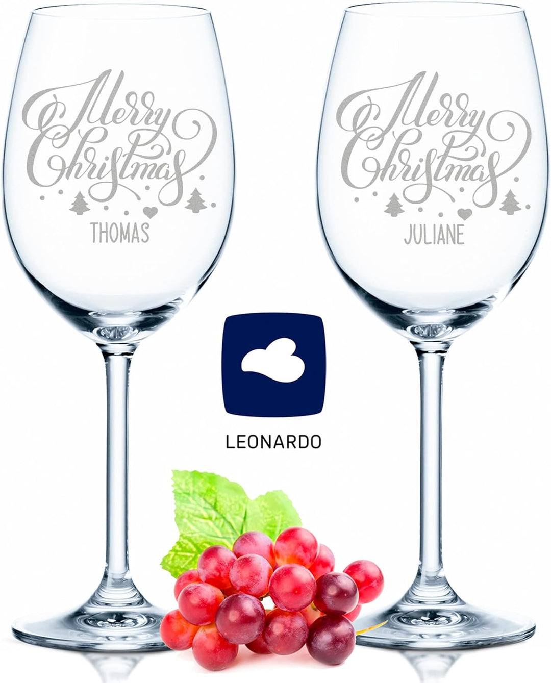 GRAVURZEILE Leonardo Weingläser - Merry Christmas Lettering Design - graviert mit Wunschnamen - inkl