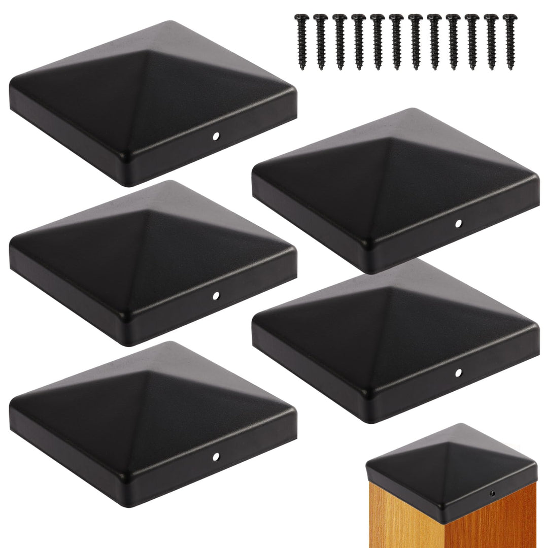 Pfostenkappen 9×9cm, 6 Stück Schwarze pulverbeschichtete Stahl-Pyramidenpfostenkappen -Holzpfostensc