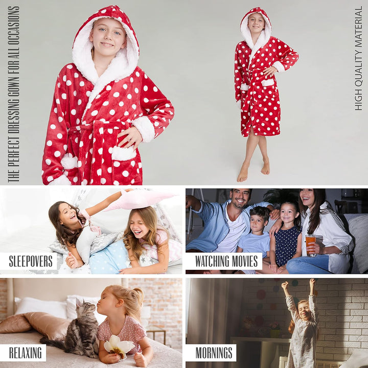 CityComfort Bademantel Kinder Mädchen, Fleece Morgenmantel Kinder Dressing Gown mit Punkten 13-14 Ja