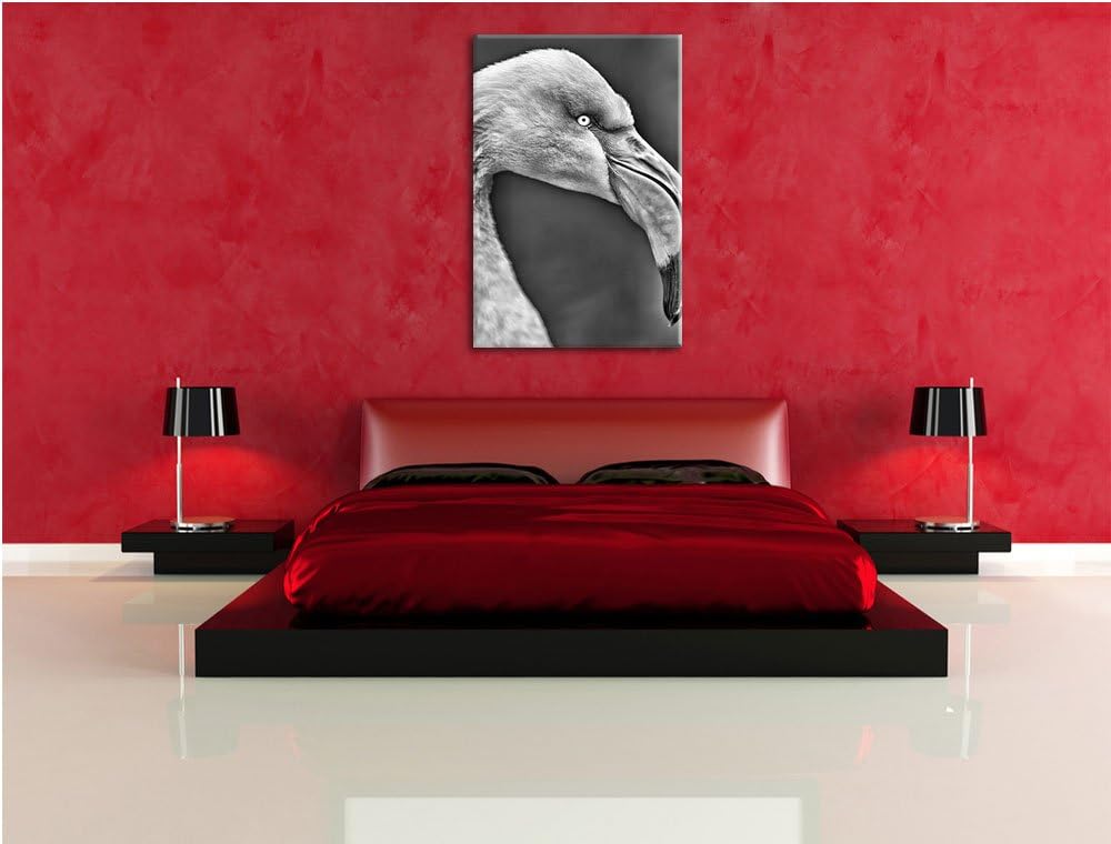 Pixxprint Monocrome, Flamingo im Seitenprofil, Format: 100x70 auf Leinwand, riesige Bilder fertig ge