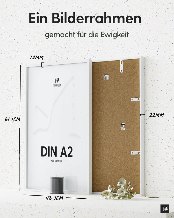 Heimlich® - Bilderrahmen - A2 42x59,4 cm, Eichenholz, Weiss - Mittlere Poster-Druckrahmen - Nur zur