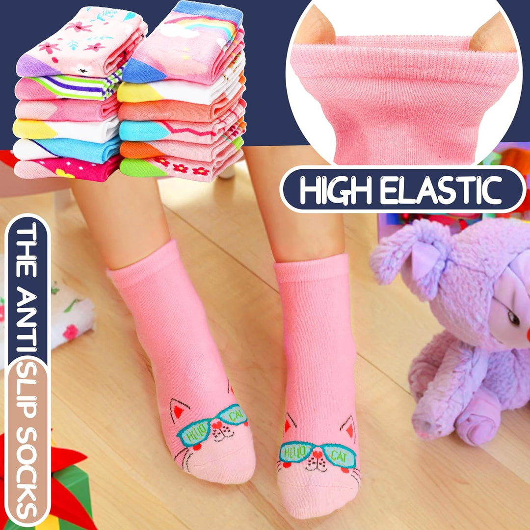 ANTSANG 12 Paare Stoppersocken Kinder Baby Mädchen Socken Anti Rutsch / Rutschfeste Socken Baumwolle
