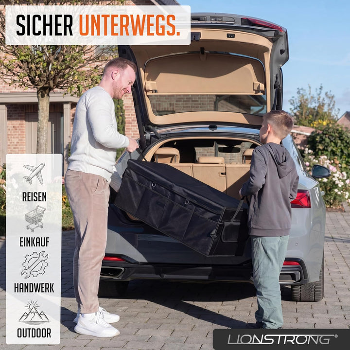 LIONSTRONG® Kofferraum-Organizer Box – Faltbare & rutschfeste Aufbewahrungsbox mit Tragegriffen und