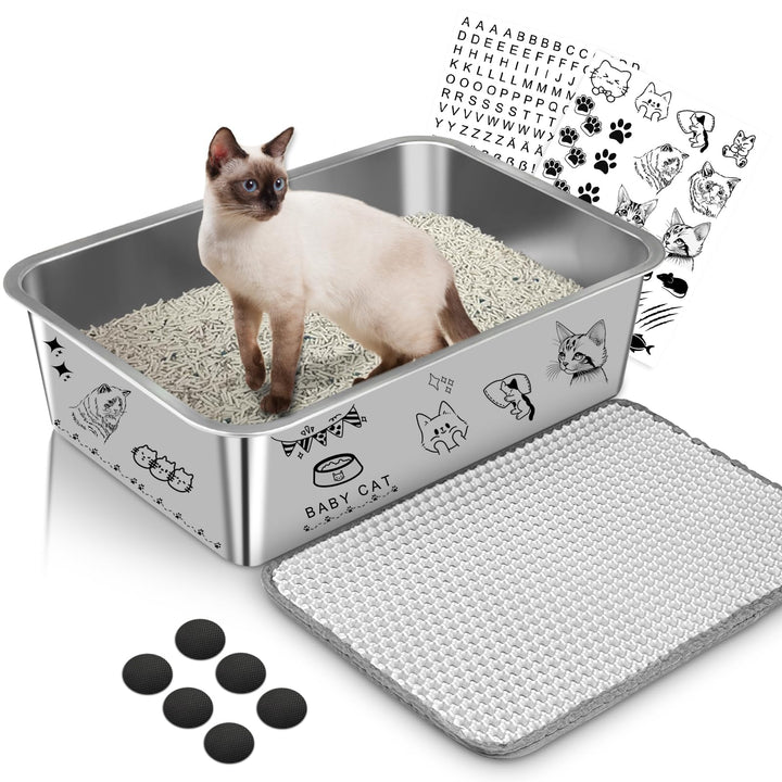 Lohofrnny Edelstahl Katzenklo, 50×35×15cm Grosse Katzentoilette aus Edelstahl, Katzenklo Geruchsfrei