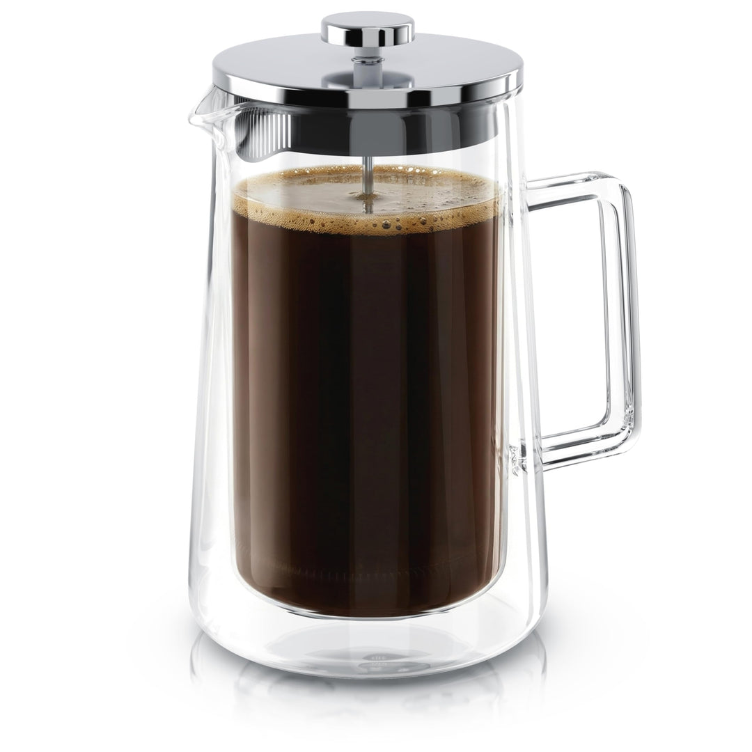Arendo - Kaffeepresse French Press 1 Liter – Thermo Doppelwand Design - aus Glas und Edelstahl - Kaf