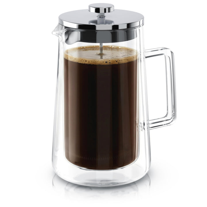Arendo - Kaffeepresse French Press 1 Liter – Thermo Doppelwand Design - aus Glas und Edelstahl - Kaf