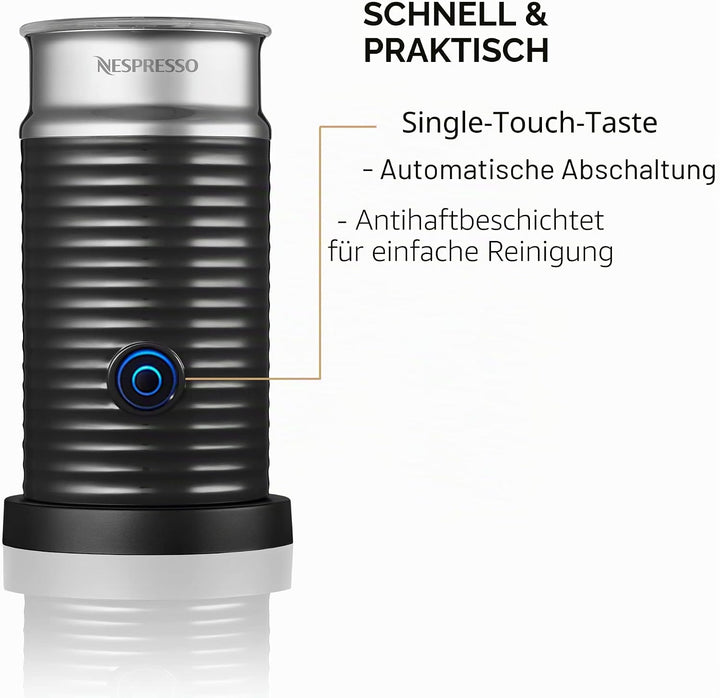 Nespresso Aeroccino3 Milchaufschäumer, Einheitsgrösse, Schwarz, Milchaufschäumer