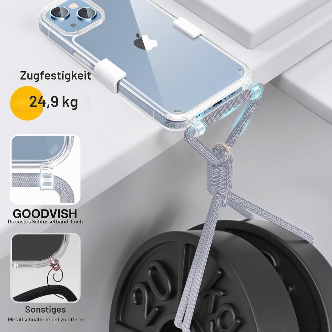 GOODVISH Handykette für iPhone 15 Hülle mit Band | Kameraschutz und Bildschirmschutz | | Necklace Ha
