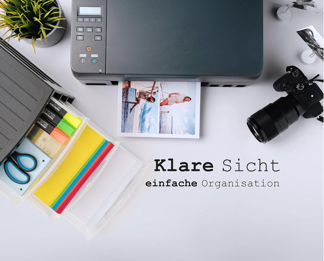Hausfelder Schubladenbox A4 mit 3 Schubladen inkl. Aufkleber, Schubladenturm Box aus Kunststoff für