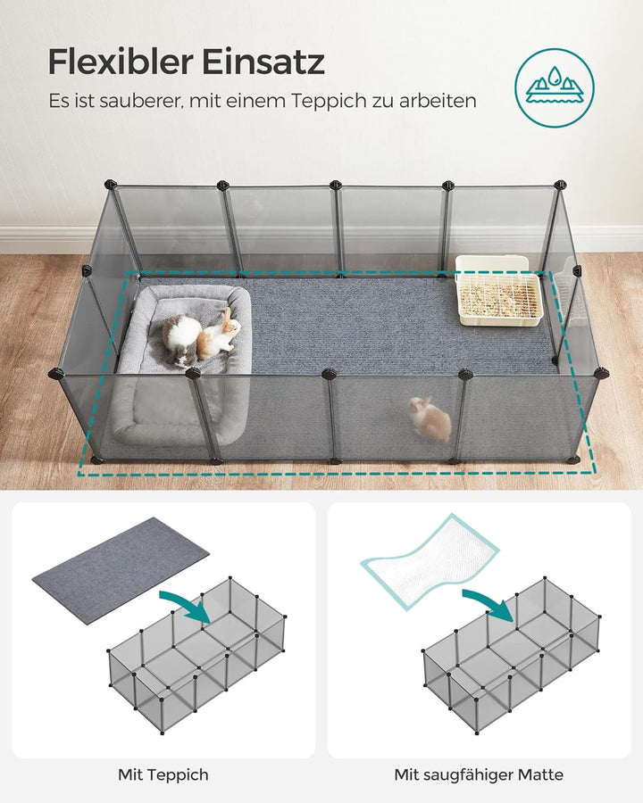 SONGMICS Freigehege mit Bodenplatten, Laufstall, Meerschweinchen Gehege, aus Kunststoff, Gehege für