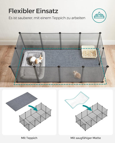 SONGMICS Freigehege mit Bodenplatten, Laufstall, Meerschweinchen Gehege, aus Kunststoff, Gehege für