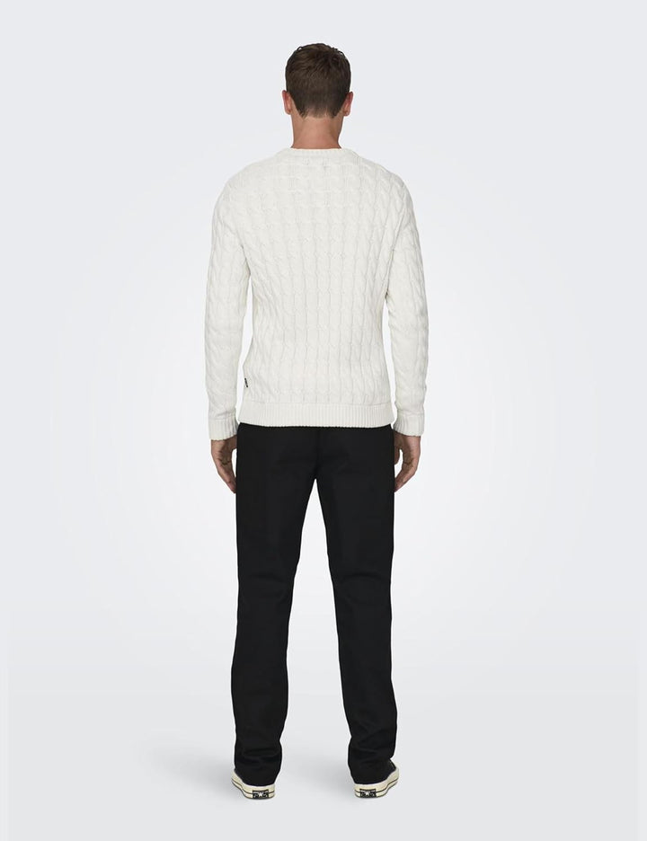 ONLY & SONS Male Strickpullover Normal geschnitten Rundhalsausschnitt Pullover XXL Antique White, XX