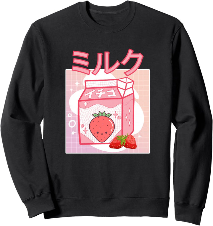 Niedliche rosa Erdbeermilch japanische Kawaii Retro 90er Anime Sweatshirt