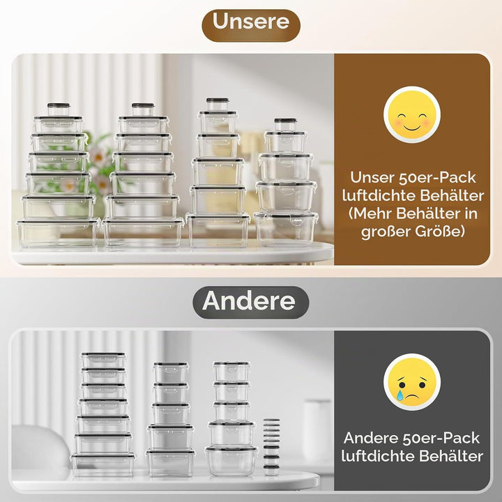 Frischhaltedosen mit Deckel, 50 Teile Vorratsdosen Set (25 Behälter & 25 Deckel),Küche Meal Prep Box