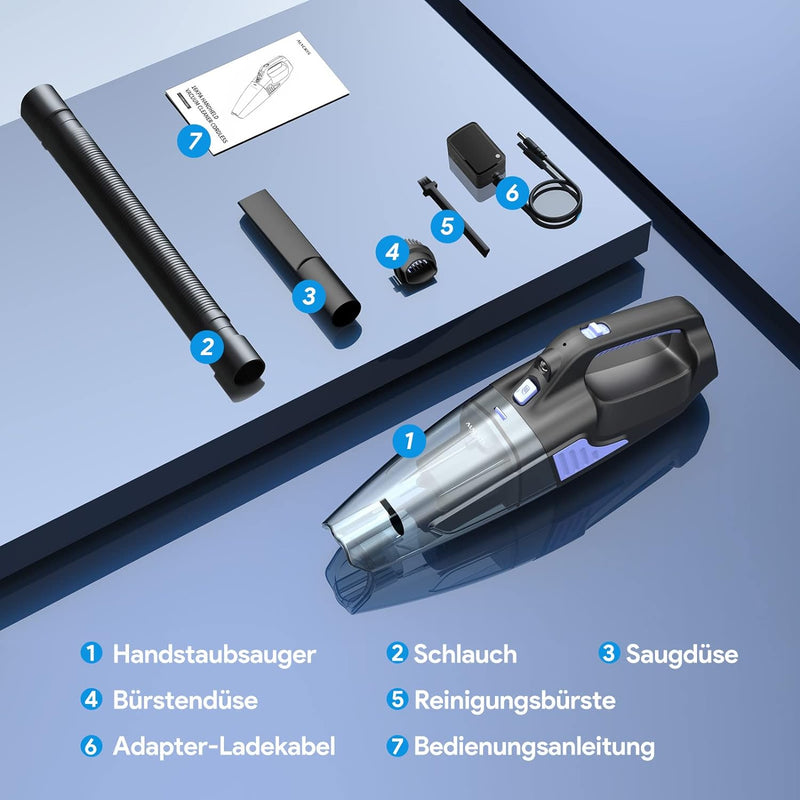 ALACRIS Handstaubsauger 16000PA starke Saugkraft, Handstaubsauger Akku(2500mAh*4) bis zu 40min Laufz