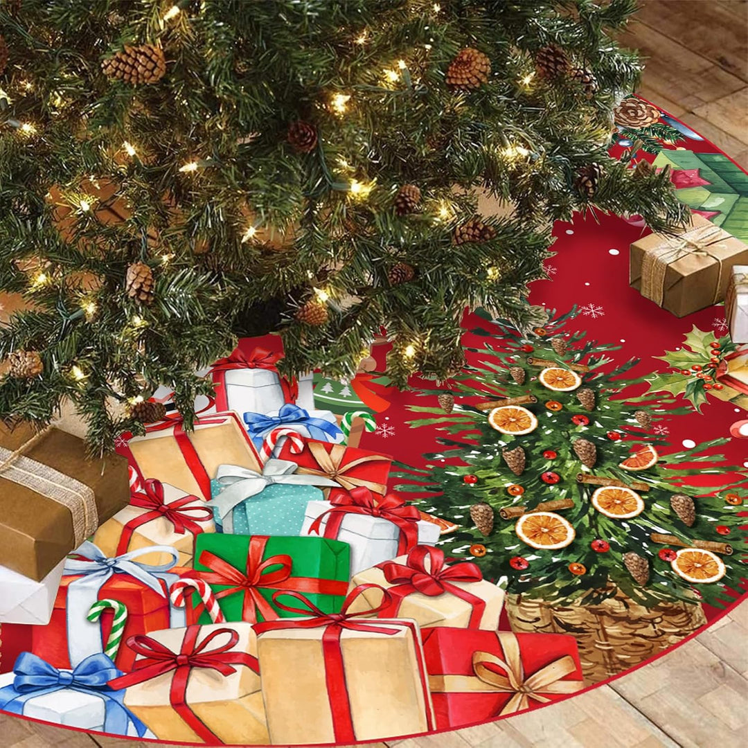Weihnachtsbaum Decke, 120cm Grosse Dunkelrot Weihnachtsbaum Rock Matte mit Weihnachtsmann, Polyester